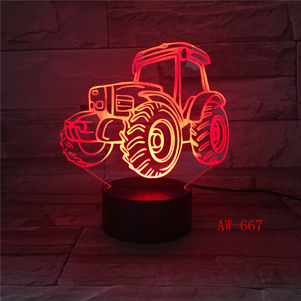 3D LED Night Light Dynamic Tractor Car with 7 Colors Light for Home Decoration Lamp Visualization Optical Illusion AW-667