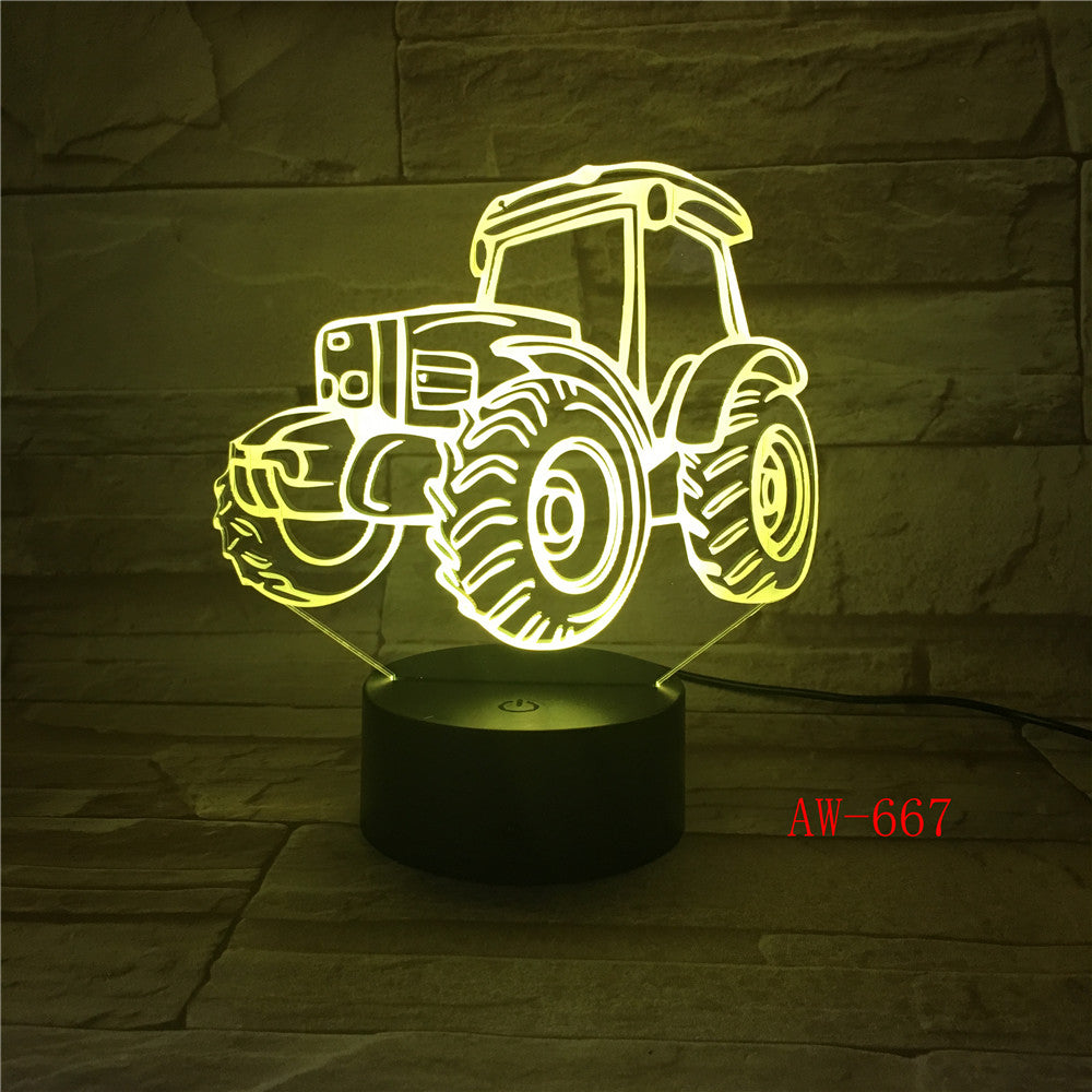 3D LED Night Light Dynamic Tractor Car with 7 Colors Light for Home Decoration Lamp Visualization Optical Illusion AW-667