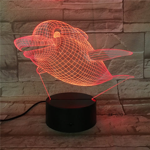 Marine Animal 3D Lamp Fish Dolphin Shark Visual Illusion Multicolor Gradient Night Light Home Decor Kids Holiday Gifts AW-670