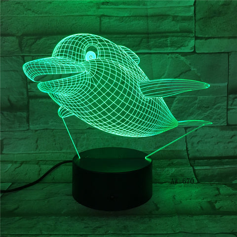 Marine Animal 3D Lamp Fish Dolphin Shark Visual Illusion Multicolor Gradient Night Light Home Decor Kids Holiday Gifts AW-670