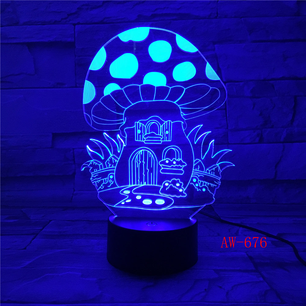 Fairy Mushroom House Illusion LED Nightlight 3D Colorful Mushroom Touch Lamp USB/Battery Powered Baby Sleep Lights Kids AW-676