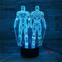 Ironman Action Figure 3D Led Night Light Super Hero Table Lamp Color Changing USB LED Acrylic Nightlight Decoration AW-681
