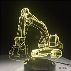3D Excavator Night Light Illusion LED touch Table Lamp 7 Colors USB Novelty Car Shape Bedside Nightlight Lamps Boy Gift AW-682