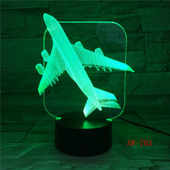 Air Plane 3D Light Table Lamp Optical Illusion Night Light 7 Colors Changing Mood Lamp Salt Lamp With Motion Sensor AW-703