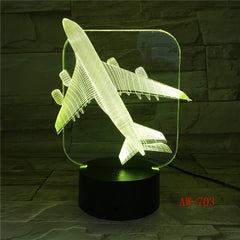 Air Plane 3D Light Table Lamp Optical Illusion Night Light 7 Colors Changing Mood Lamp Salt Lamp With Motion Sensor AW-703