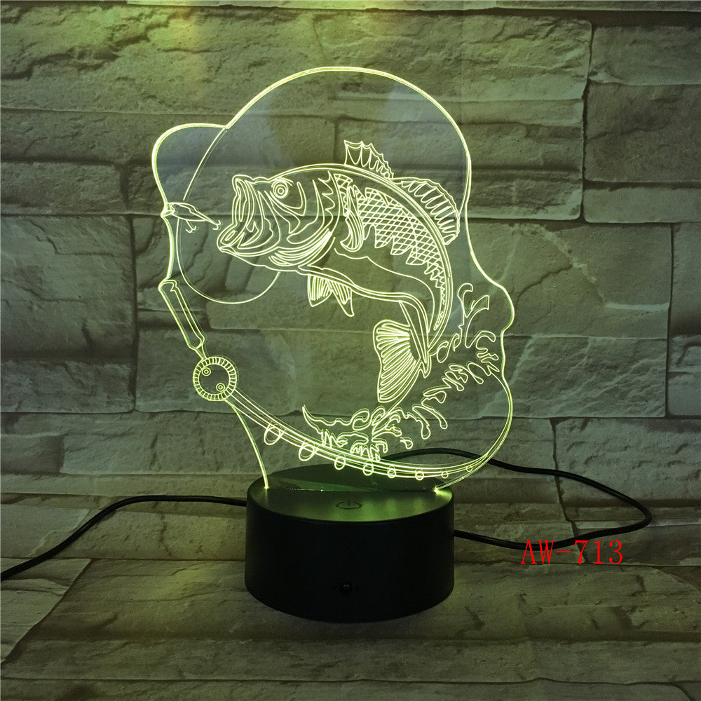 7 Color Changing Fish 3D led Lamp USB Charge Fishing 3D night light Desk lamp Touch Button Table Lamps Gifts for Kids AW-713