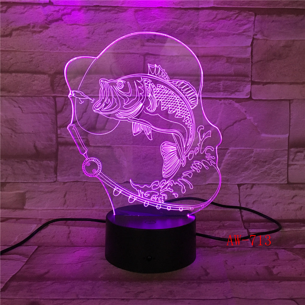 7 Color Changing Fish 3D led Lamp USB Charge Fishing 3D night light Desk lamp Touch Button Table Lamps Gifts for Kids AW-713