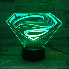 3D LED DC Superman Logo Symbol Light Night Desk Table Lamp 7 Color Change Flashlight USB RGB Controler Toy Kids Gift AW-715