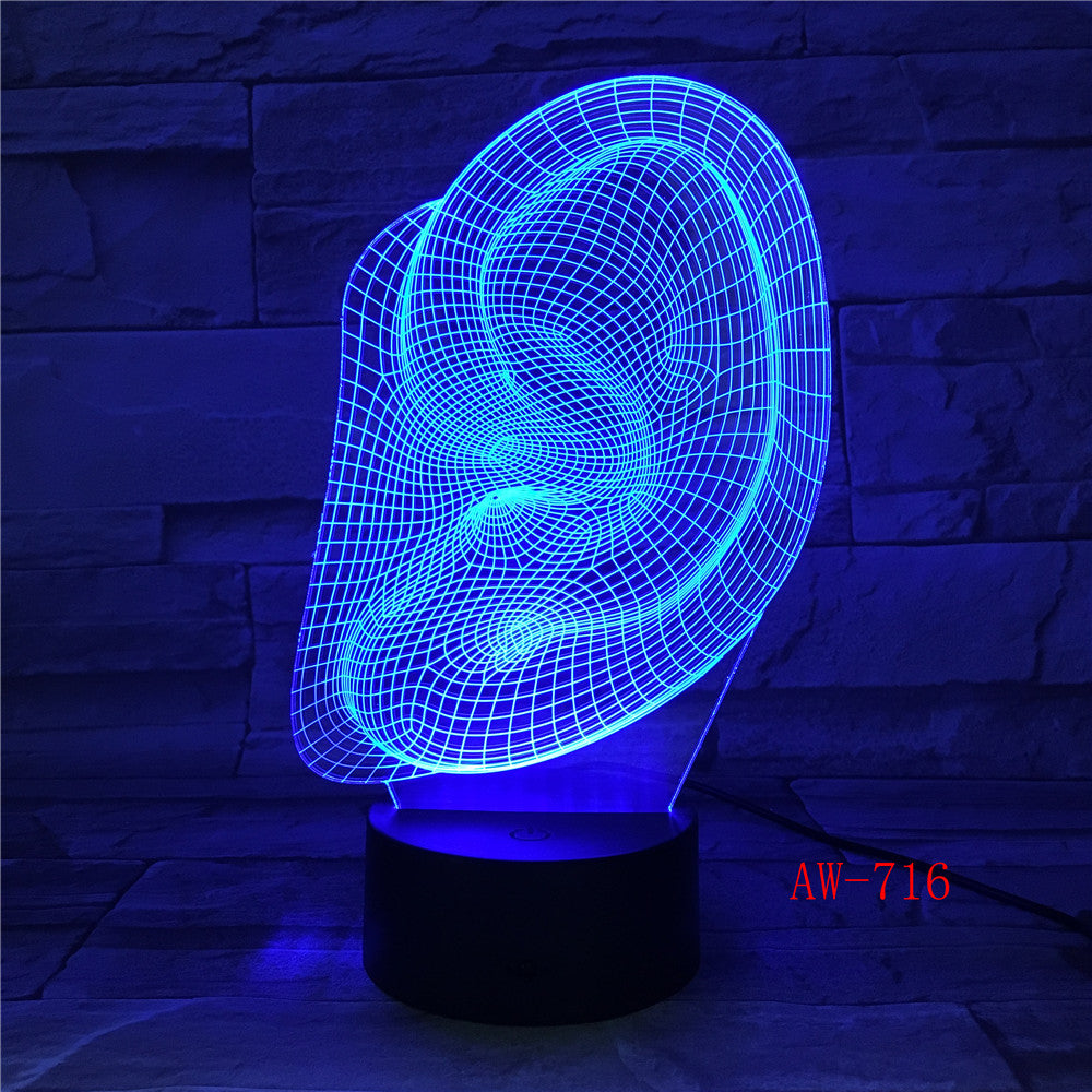 Creative 3D Visuale Ear Modl Illusion Lamp LED 7 Color Changing Novelty Bedroom Night Light Music Home Decor Dropshipping AW-716
