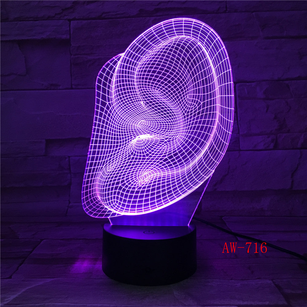 Creative 3D Visuale Ear Modl Illusion Lamp LED 7 Color Changing Novelty Bedroom Night Light Music Home Decor Dropshipping AW-716
