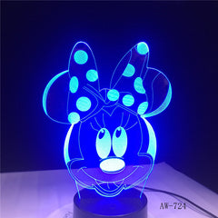Cartoon Lovely Minnie Mouse Head Multicolor 3D RGB LED Night Light Mixed Dual Color Change Desk Lamp Christmas Kids Gift AW-724