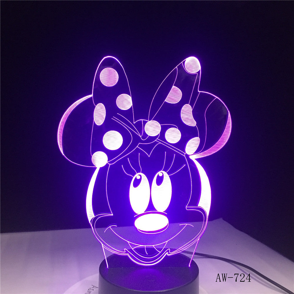 Cartoon Lovely Minnie Mouse Head Multicolor 3D RGB LED Night Light Mixed Dual Color Change Desk Lamp Christmas Kids Gift AW-724