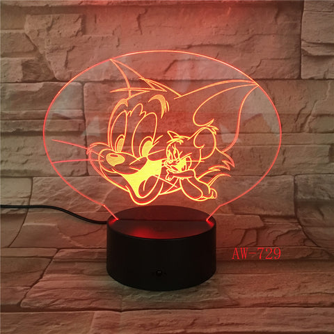 Cartoon Tom and Jerry Led Night Light Bedroom Decoration Atmosphere Touch Sensor Kids Child Gift Cat Mouse 3d Night Lamp AW-729