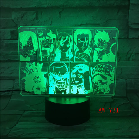 One Piece Team Night Light Luffy Sanji Zoro Nami 3D LED Illusion Table Lamp Colors Changing Luminaria Touch Lights Decor AW-731