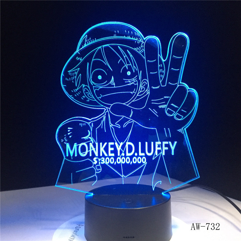 3D LED Luffy Night Light 7 Colors Changing One Piece Desk Lamp Bedroom Atmosphere Anime Decor Light Fixtures Kids Gifts AW-732