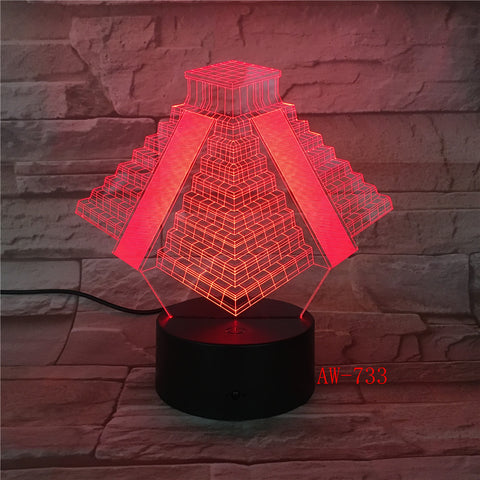 Pyramid in Mexico Light 7 Colors Changing Lamp USB Bedside Table Night Light Bedroom Decor Gifts 3D Light LED Night light AW-733