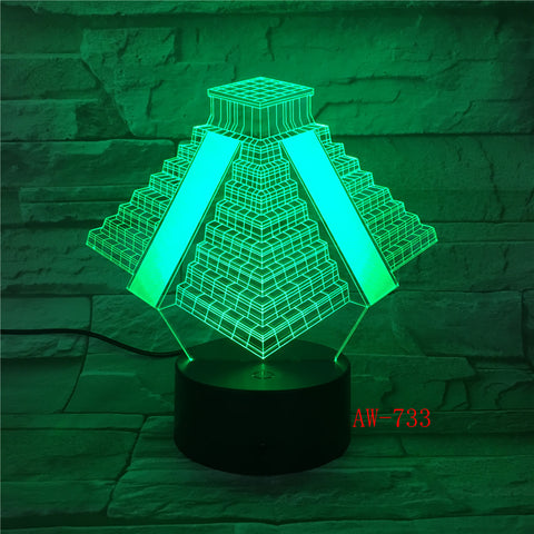 Pyramid in Mexico Light 7 Colors Changing Lamp USB Bedside Table Night Light Bedroom Decor Gifts 3D Light LED Night light AW-733