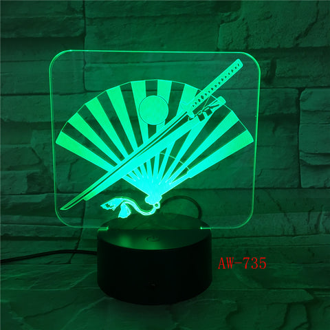 apan's Knife And Fan 3D LED Lamp 7 Color Led Night Lamps For Kids Touch Usb Table Lampara Lampe Sleeping Nightlight Gift AW-735