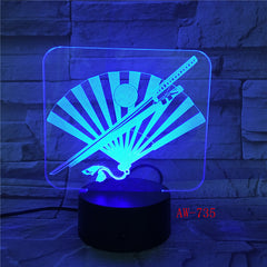 apan's Knife And Fan 3D LED Lamp 7 Color Led Night Lamps For Kids Touch Usb Table Lampara Lampe Sleeping Nightlight Gift AW-735