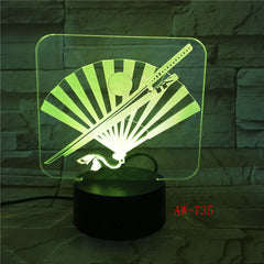 apan's Knife And Fan 3D LED Lamp 7 Color Led Night Lamps For Kids Touch Usb Table Lampara Lampe Sleeping Nightlight Gift AW-735