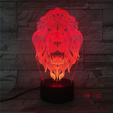 Lion Face Night Light 7 Colors Changing Animal LED Night Lights 3D LED Desk Table Lamp as Home Decoration Drop Shipping