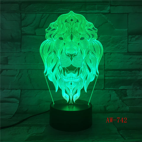 Lion Face Night Light 7 Colors Changing Animal LED Night Lights 3D LED Desk Table Lamp as Home Decoration Drop Shipping