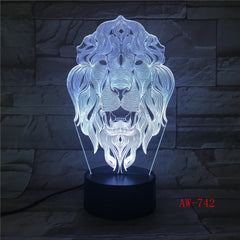 Lion Face Night Light 7 Colors Changing Animal LED Night Lights 3D LED Desk Table Lamp as Home Decoration Drop Shipping