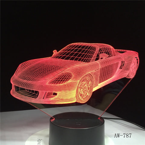 Sports Car 3D LED Night Lamp 7 Colors USB Hologram Decor Lamp Table Desk Lights Birthday Party Gift For Children Friends AW-787