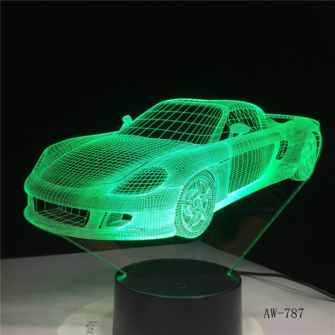 Sports Car 3D LED Night Lamp 7 Colors USB Hologram Decor Lamp Table Desk Lights Birthday Party Gift For Children Friends AW-787