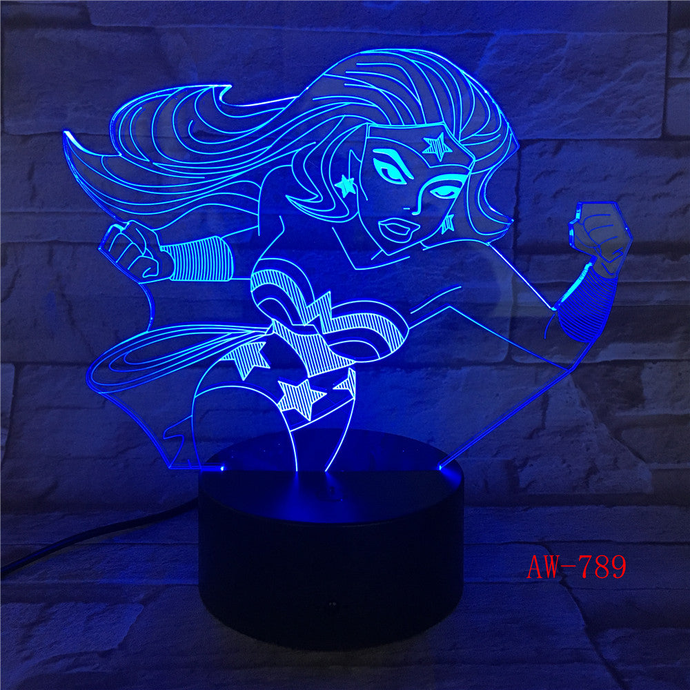 Wonder Woman 3D Lamp 7 Color Led Night Lamps For Kids Touch Led Usb Table Lampara Lampe Baby Sleeping Nightlight Led AW-789