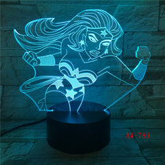 Wonder Woman 3D Lamp 7 Color Led Night Lamps For Kids Touch Led Usb Table Lampara Lampe Baby Sleeping Nightlight Led AW-789