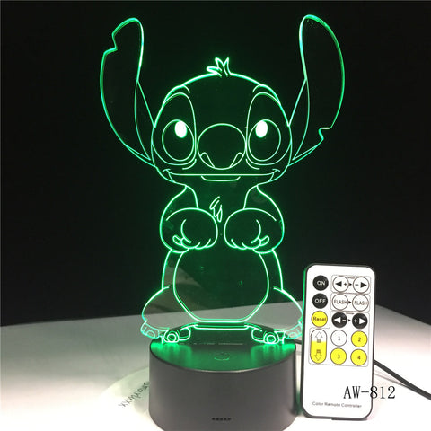 Cartoon Stitch 3D Lamp Bedroom Table Night Light Acrylic Panel USB Cable 7 Colors Change Touch Base Lamp Kids Gift AW-812