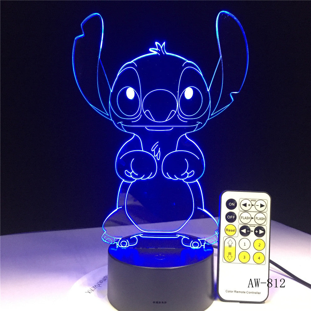 Cartoon Stitch 3D Lamp Bedroom Table Night Light Acrylic Panel USB