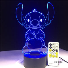 Cartoon Stitch 3D Lamp Bedroom Table Night Light Acrylic Panel USB Cable 7 Colors Change Touch Base Lamp Kids Gift AW-812