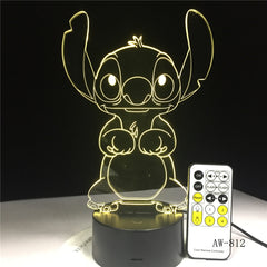 Cartoon Stitch 3D Lamp Bedroom Table Night Light Acrylic Panel USB Cable 7 Colors Change Touch Base Lamp Kids Gift AW-812