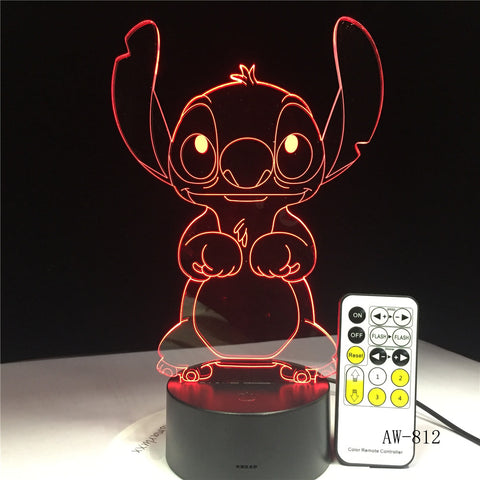 Cartoon Stitch 3D Lamp Bedroom Table Night Light Acrylic Panel USB Cable 7 Colors Change Touch Base Lamp Kids Gift AW-812