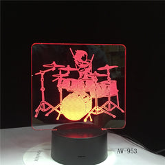 Musical instrument Jazz Drum Set 7 Color Change Desk Lamp 3D LED Night Light Decor Novelty Lustre Holiday Gift Lava AW-953