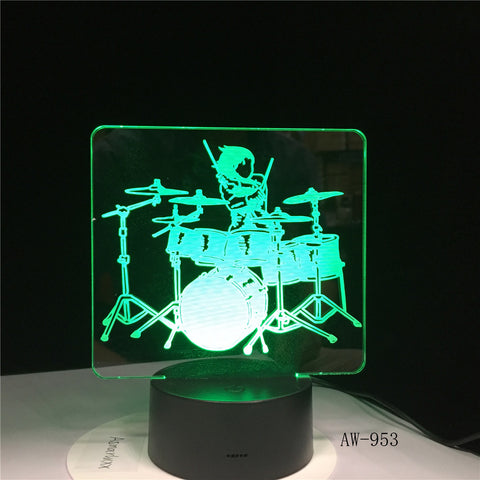 Musical instrument Jazz Drum Set 7 Color Change Desk Lamp 3D LED Night Light Decor Novelty Lustre Holiday Gift Lava AW-953