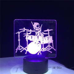 Musical instrument Jazz Drum Set 7 Color Change Desk Lamp 3D LED Night Light Decor Novelty Lustre Holiday Gift Lava AW-953