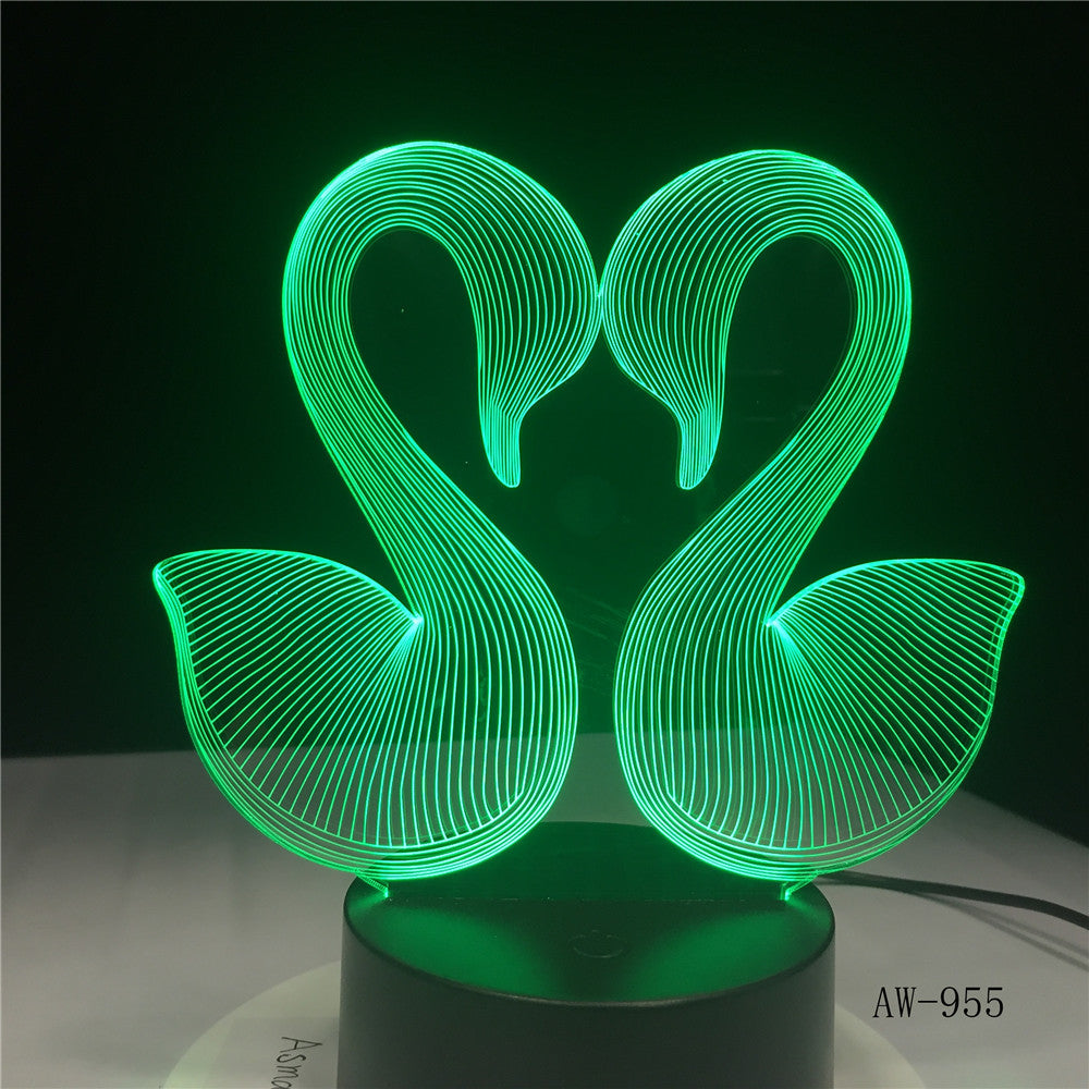 3D Sweet Double Kiss Swam Decoration Bedroom Atmosphere LED 7 Color Change Night Table Lamp Romantic Valentine's Day Gift AW-955