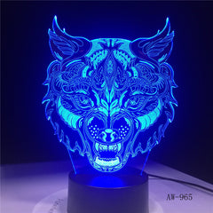 Cartoon 7 Colors Wolf Face 3d led light Amazing Visualization Optical Illusion Home Decor Kids Best Gift Drop Ship AW-965