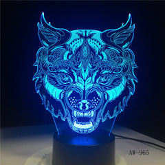 Cartoon 7 Colors Wolf Face 3d led light Amazing Visualization Optical Illusion Home Decor Kids Best Gift Drop Ship AW-965