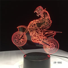 Novelty 3D Table Lamp 3D Motocross Bike Night Lights LED USB 7 Colors Sensor Desk Lamp as Holiday Gift Drop Shipping AW-966