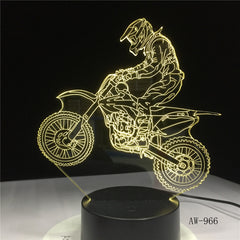 Novelty 3D Table Lamp 3D Motocross Bike Night Lights LED USB 7 Colors Sensor Desk Lamp as Holiday Gift Drop Shipping AW-966