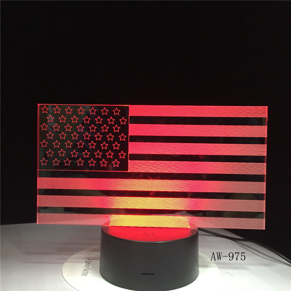 7 Color Changing USB Bedroom Decor American Flag Stripes Shape Table Lamp 3D LED Night Lights Bedside Sleep Light Gifts AW-975