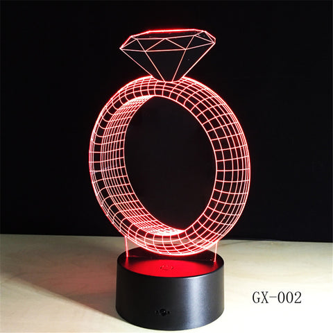 Diamond Ring 3D Lamp 7 Colors Remote Touch Night Light for Children Holiday Illusion Desk Table Lamp for Girl Best Gift GX-002