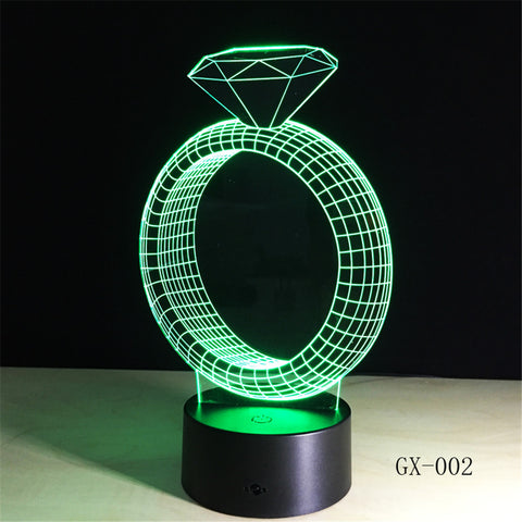 Diamond Ring 3D Lamp 7 Colors Remote Touch Night Light for Children Holiday Illusion Desk Table Lamp for Girl Best Gift GX-002