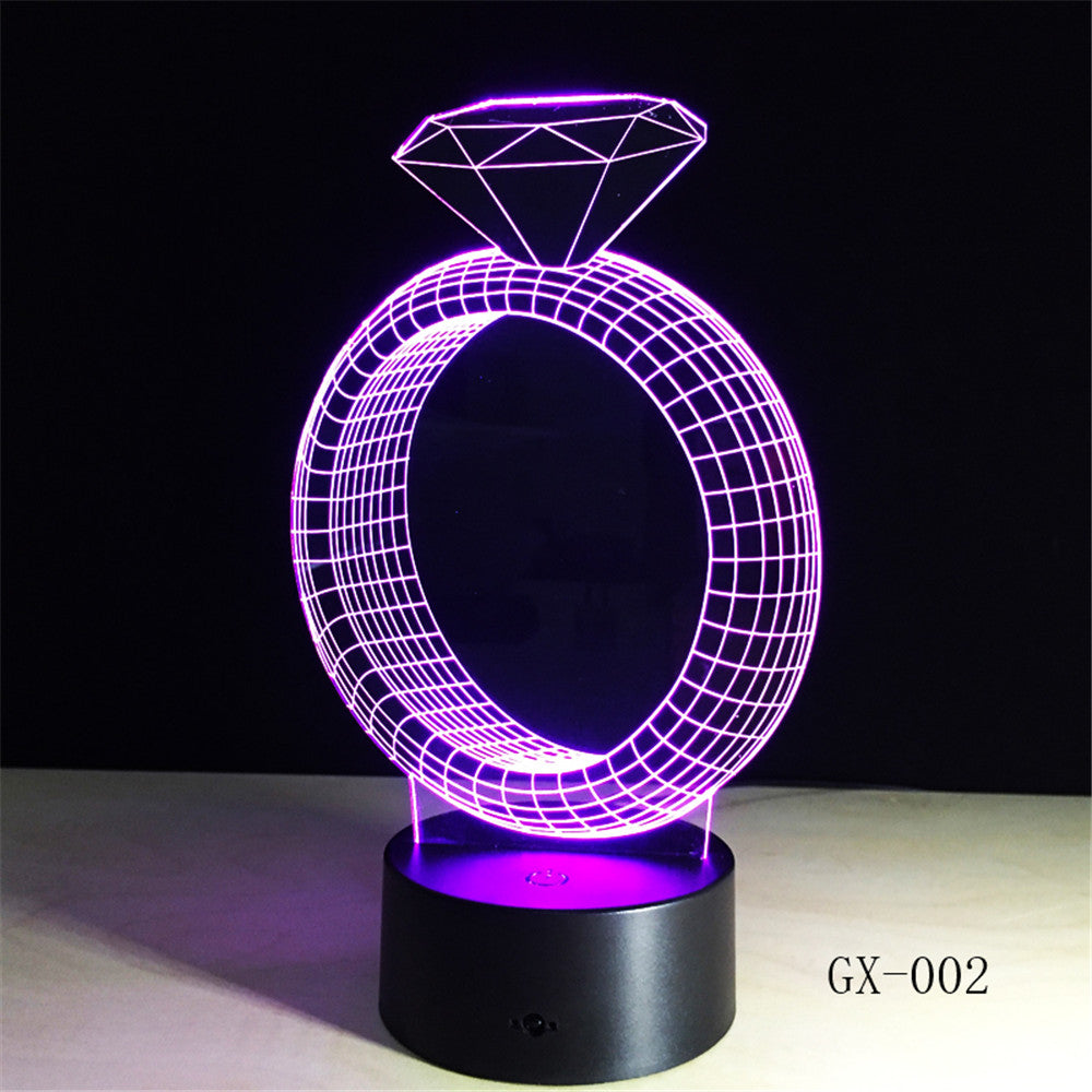 Diamond Ring 3D Lamp 7 Colors Remote Touch Night Light for Children Holiday Illusion Desk Table Lamp for Girl Best Gift GX-002