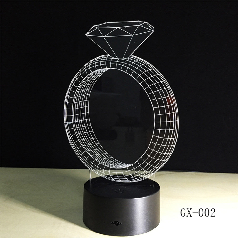 Diamond Ring 3D Lamp 7 Colors Remote Touch Night Light for Children Holiday Illusion Desk Table Lamp for Girl Best Gift GX-002