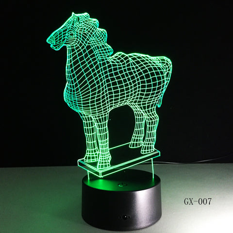 New Animal Horse 3D Nightlight 7 Colorful Touch Remote Usb Gifts 3d Light Fixtures Usb Led Luminaria Table Lamp 007